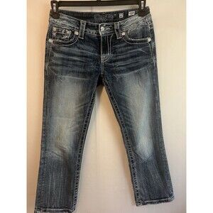 MISS ME Womens SIGNATURE CROPPED Jeans EMBROIDERY RHINESTONES, Sz 27
